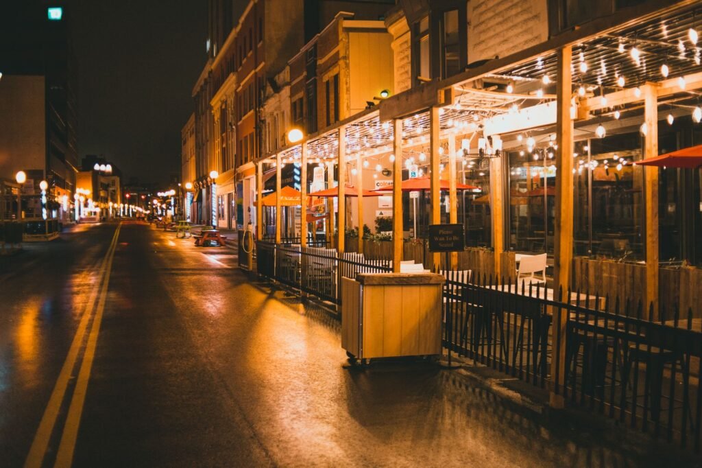 A cozy café on a bustling street in Marquette