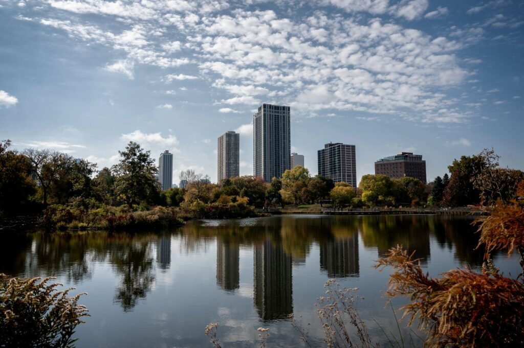 A panoramic view of Rosemont’s skyline at dusk