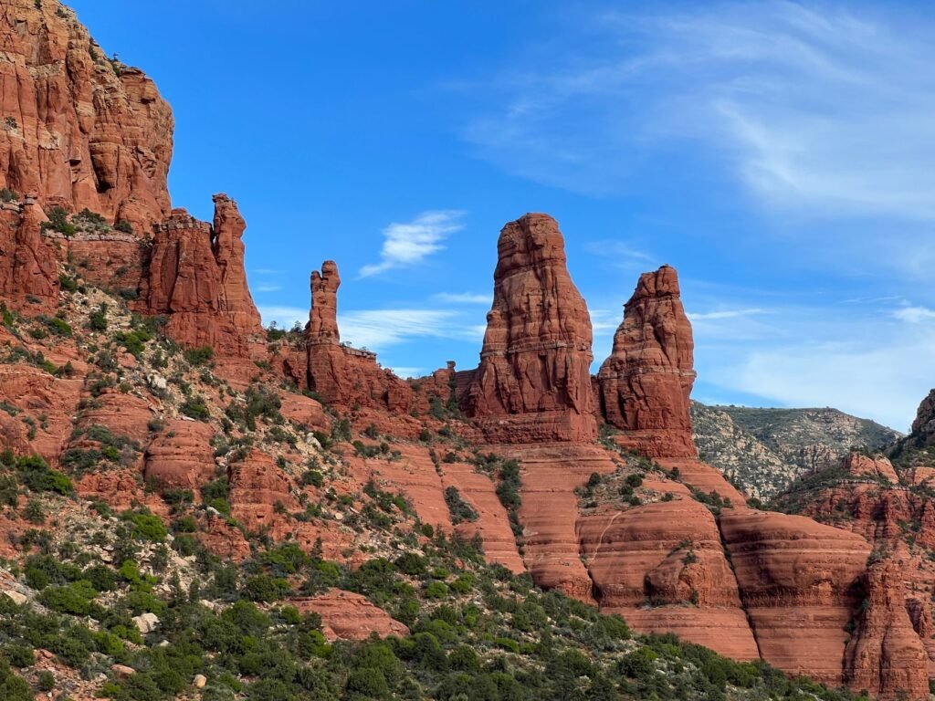 A panoramic view of Sedona’s iconic red‑rock formations at sunrise