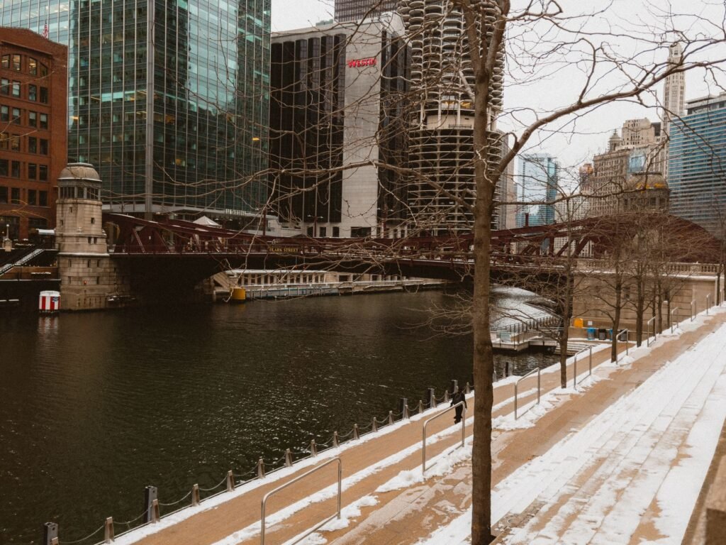 A sunny stretch of the Des Plaines Riverwalk, ideal for a leisurely stroll or bike ride