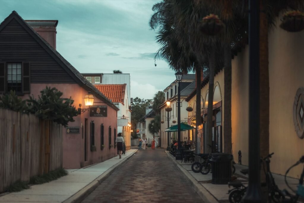 Couple enjoying a quiet moment on a historic cobblestone lane