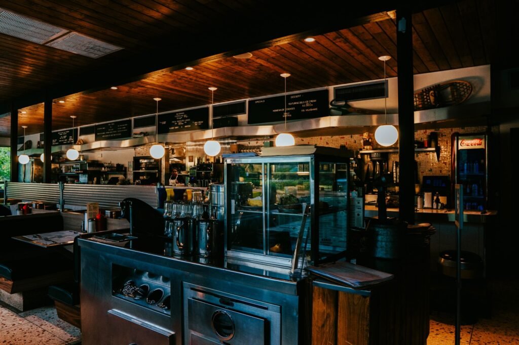 Cozy interior of a retro-style diner in Catskills, New York showcasing vintage decor and warm atmosphere