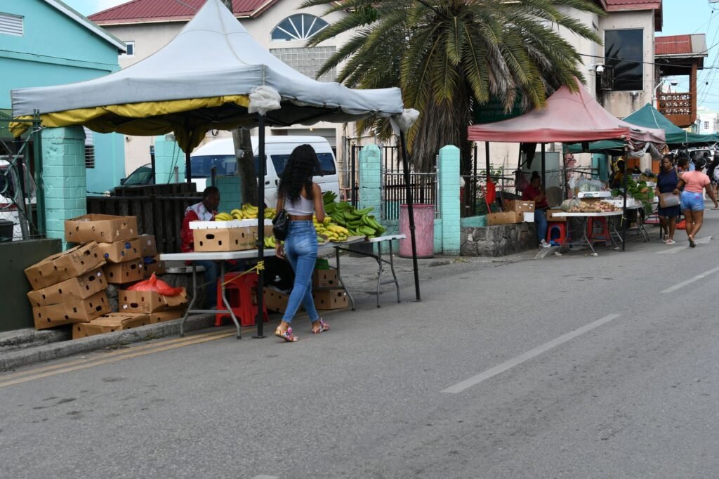 Local vendors offering fresh produce and souvenirs