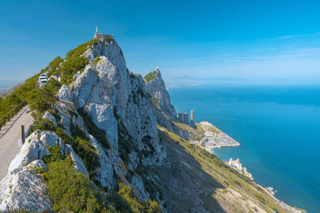 Panoramic view of the Rock of Gibraltar from the Upper Rock Nature Reserve