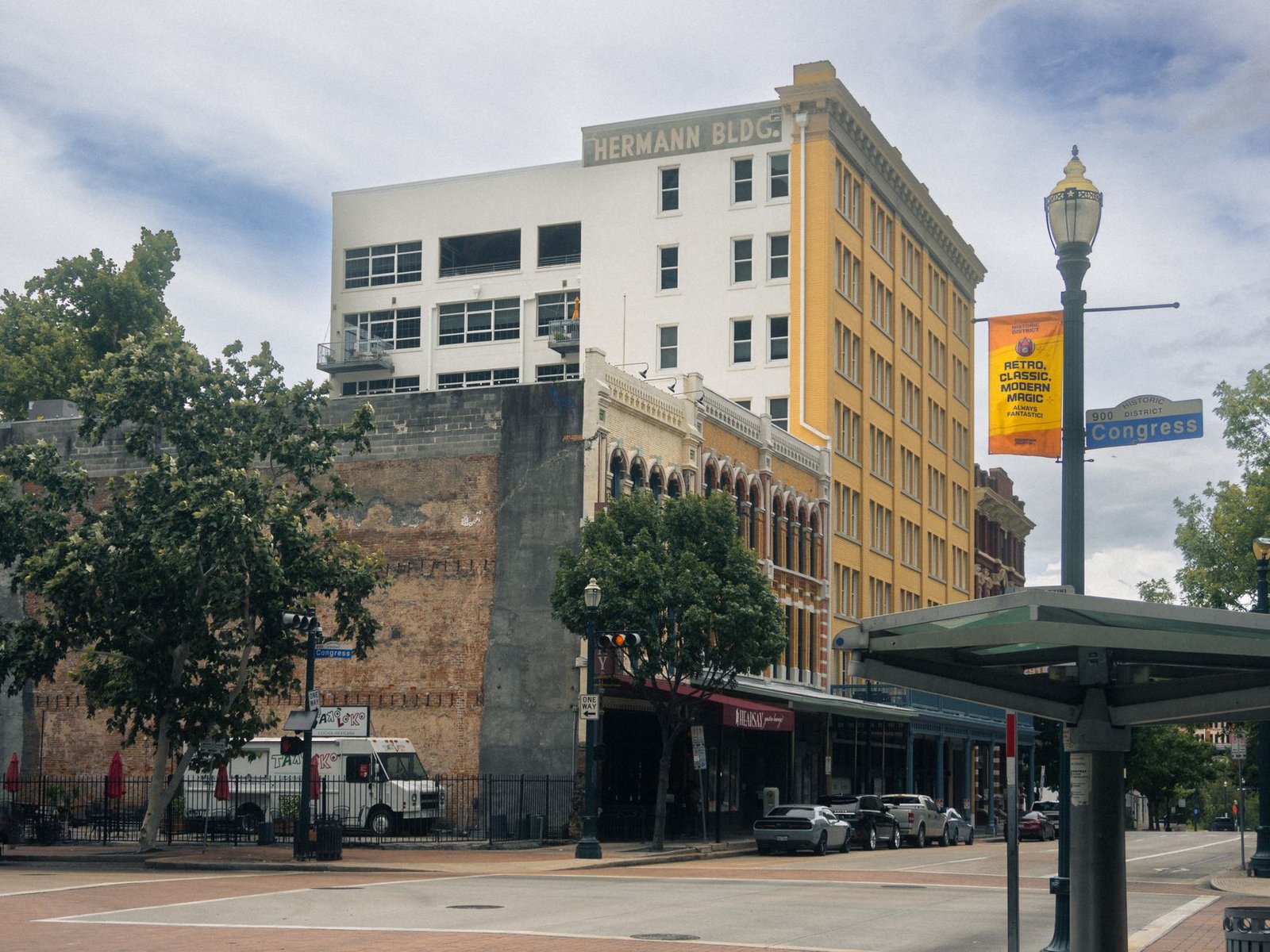 Scenic view of historic buildings in downtown Houston