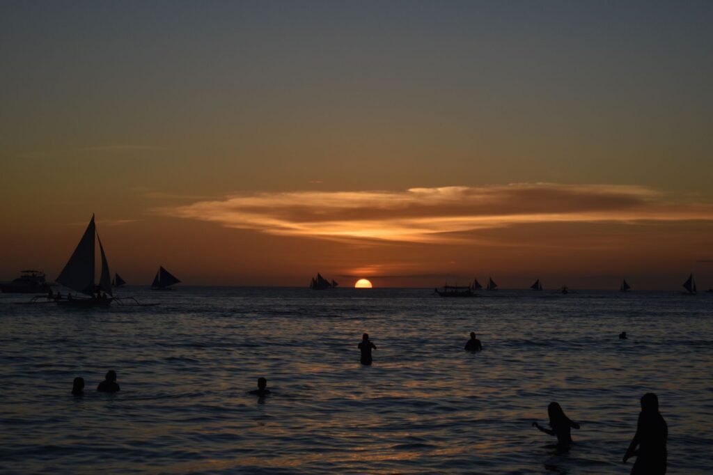 Sunrise over White Beach, perfect for early morning strolls