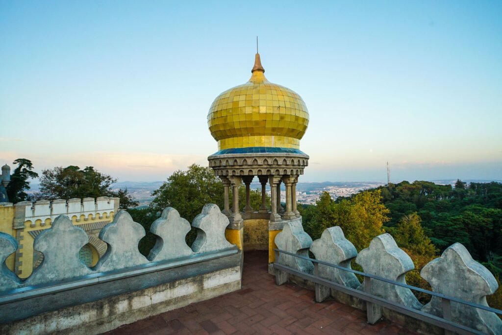 The colorful Pena Palace perched above the town