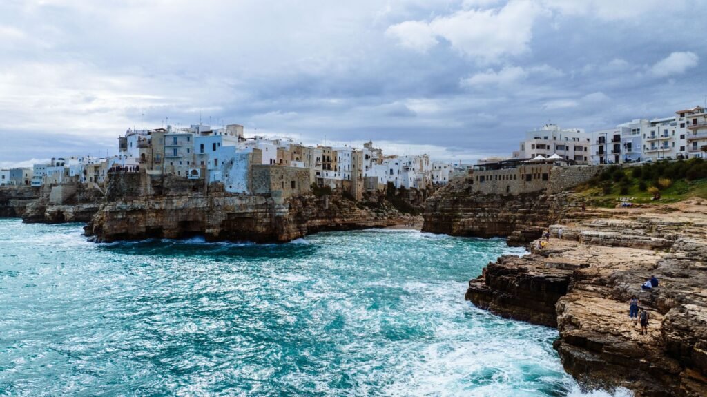 The dramatic sea cliffs of Polignano a Mare, perfect for a swim and a coffee on the terrace